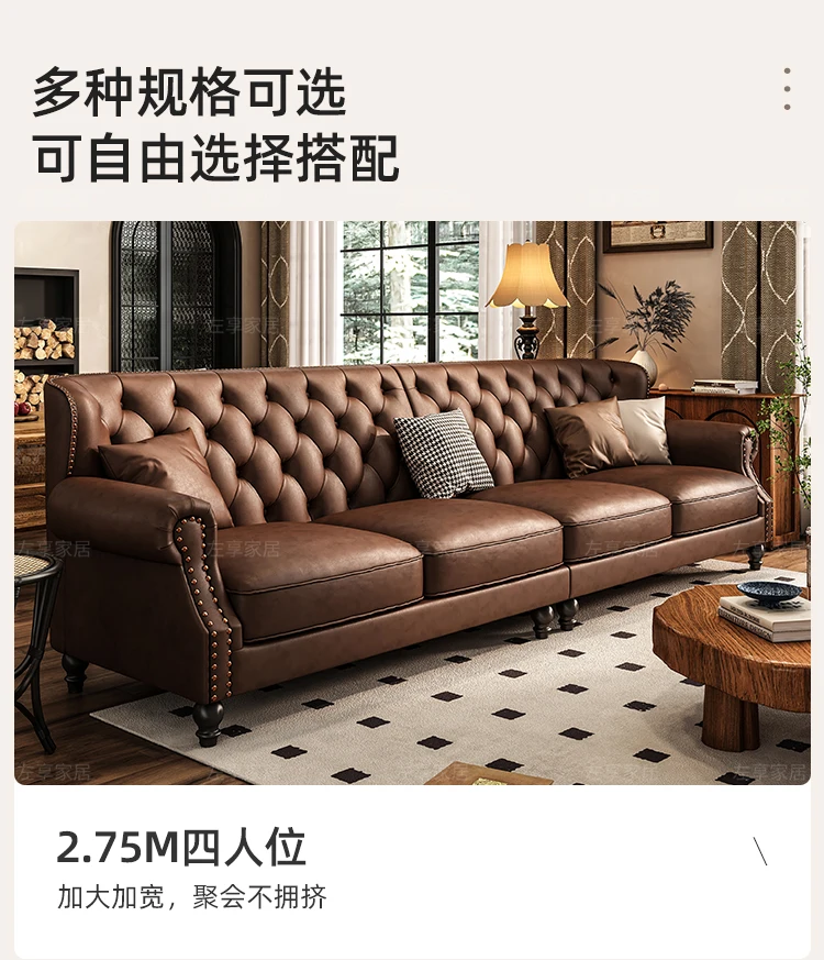 American Retro Sofa Fancy Leather Small Apartment Buckle Sofa First Layer Cowhide Canape Salon Furniture Couch