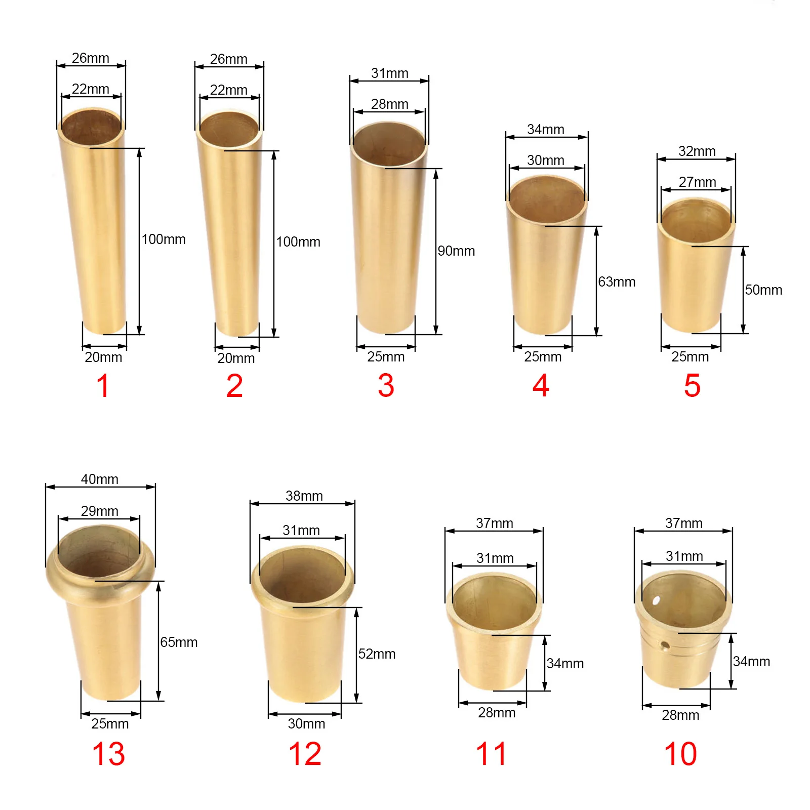 1Pc Gold Brass Copper Cabinet Leg Cover Chair Feet Protector Sofa Leg Tube Metal Cup Furniture Leg Tip Cap Furniture Fittings