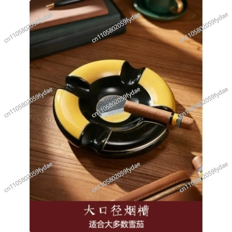 Cigar Ashtray Ceramic Circular Four Cigarette Slots Large Cigar Bar Living Room Household Ashtray