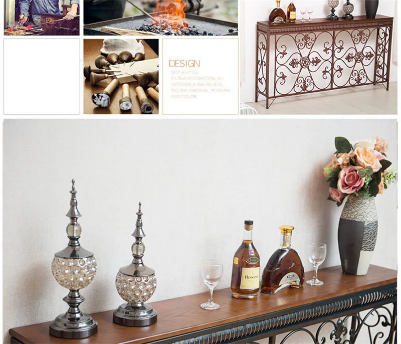 American Wrought Iron Console Table Living Room Furniture Console Tables Retro Creative Home Corridor Decoration Hallway Table