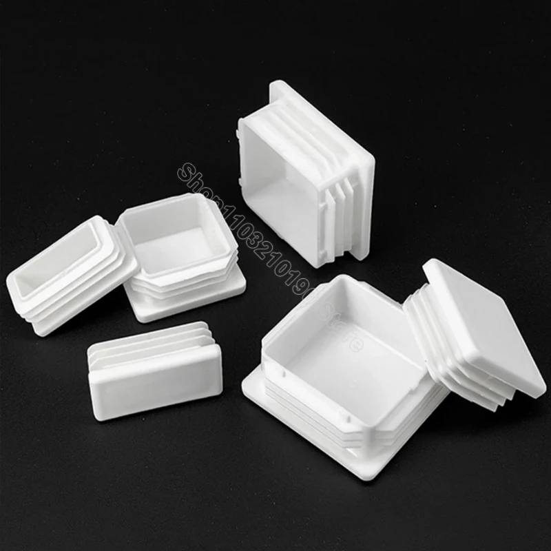 Rectangle/Square White Plastic Blanking End Cap Pipe Tube Inserts Plugs Bung Cover Steel Table Leg Feet Pad 10x20mm to 200x200mm