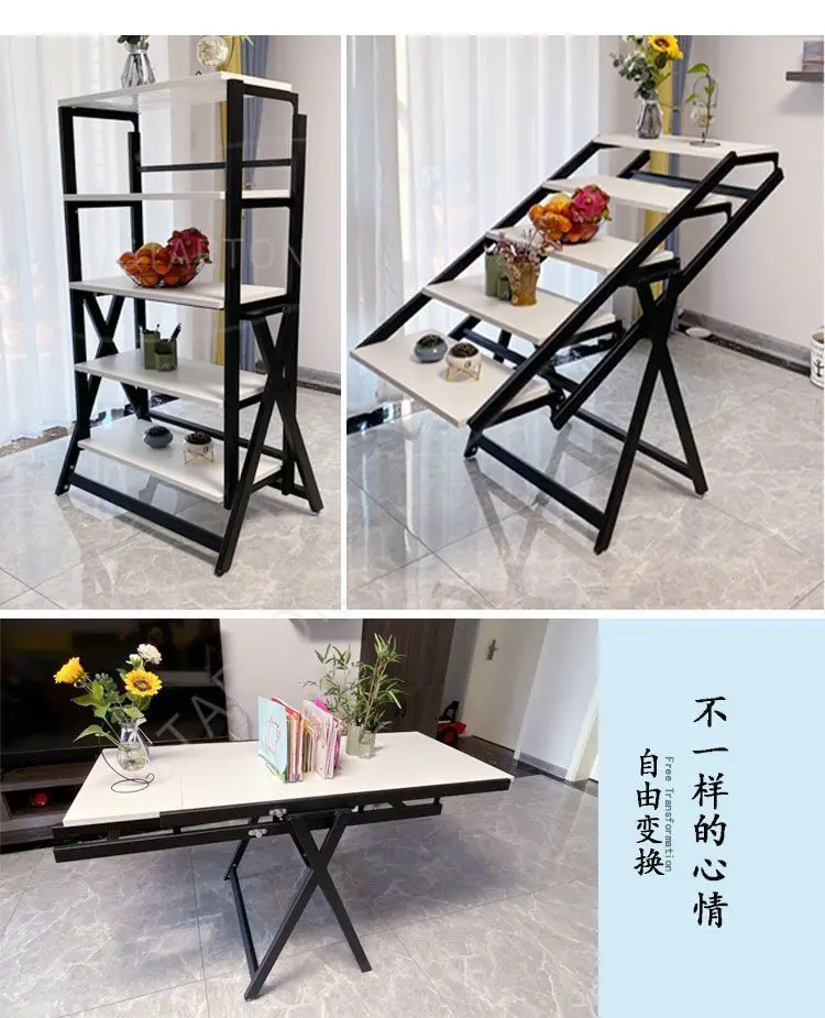 Multi-Functional Folding Dining Table for Small Apartments Rotatable Movable Flower Stand Deformed Design Space-Saving Rack