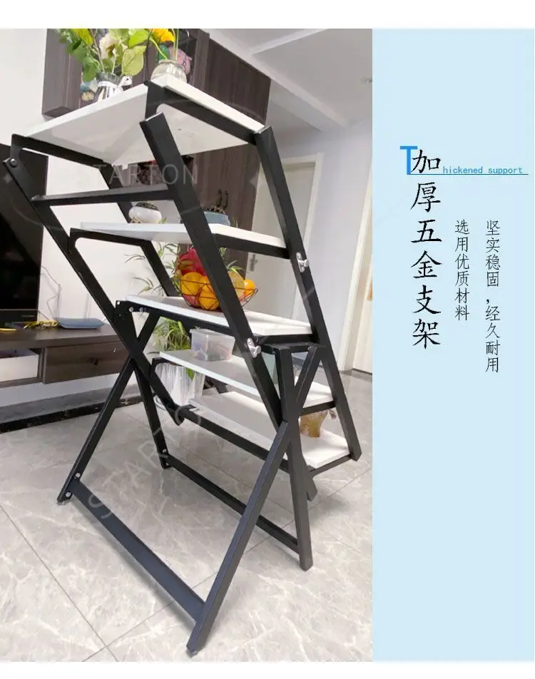 Multi-Functional Folding Dining Table for Small Apartments Rotatable Movable Flower Stand Deformed Design Space-Saving Rack