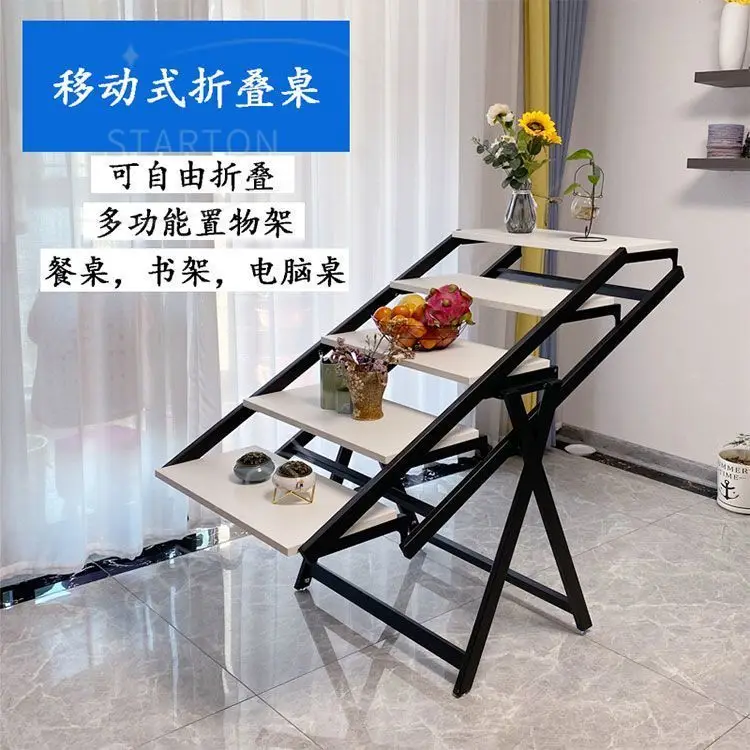 Multi-Functional Folding Dining Table for Small Apartments Rotatable Movable Flower Stand Deformed Design Space-Saving Rack