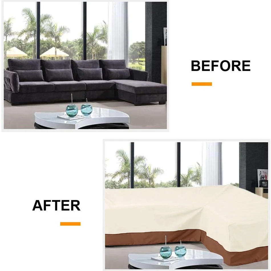 Outdoor L Shape Corner Sofa Cover Waterproof Rattan Corner Furniture Cover V Shape Sofa Table Chair Protective Dust Covers