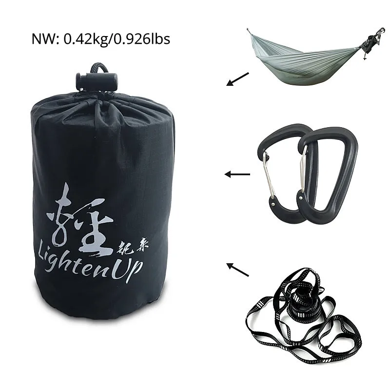 300x140cm Camping Parachute Hammock Single Portable Outdoor Indoor Nylon Hammock Adult Child Swing for Adventure Garden Backyard