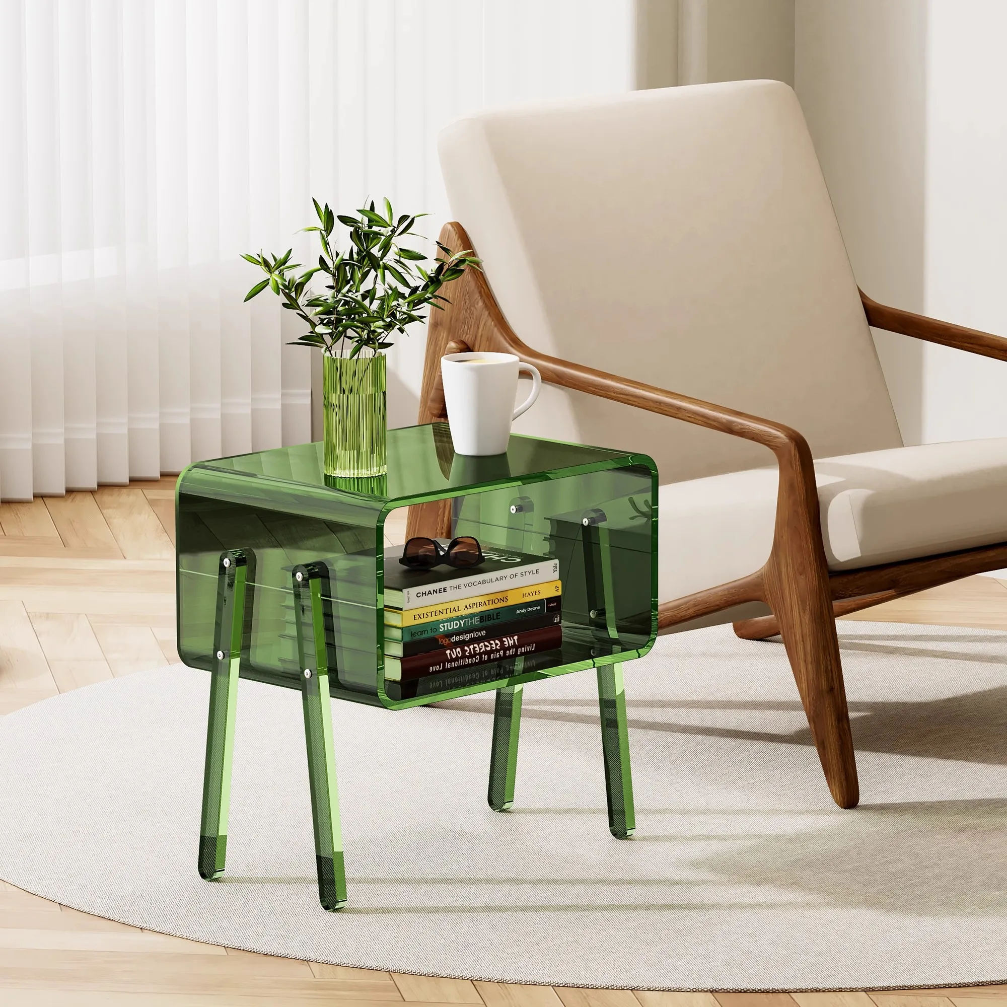 Transparent Side Table for Bedroom, Minimalist Acrylic Nightstand, Space Saving Organizer,Trendy Home Decor for Studio Apartment