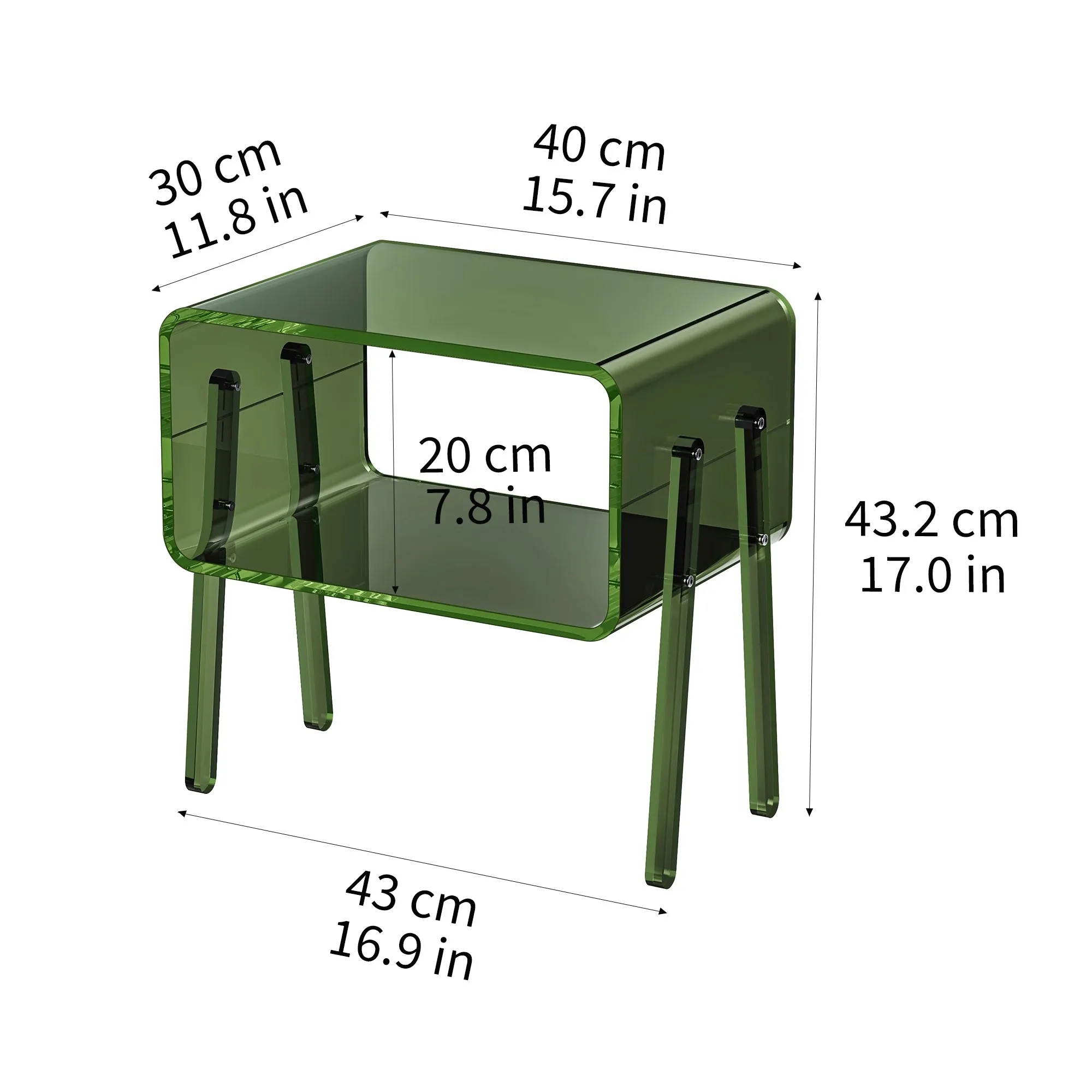 Transparent Side Table for Bedroom, Minimalist Acrylic Nightstand, Space Saving Organizer,Trendy Home Decor for Studio Apartment