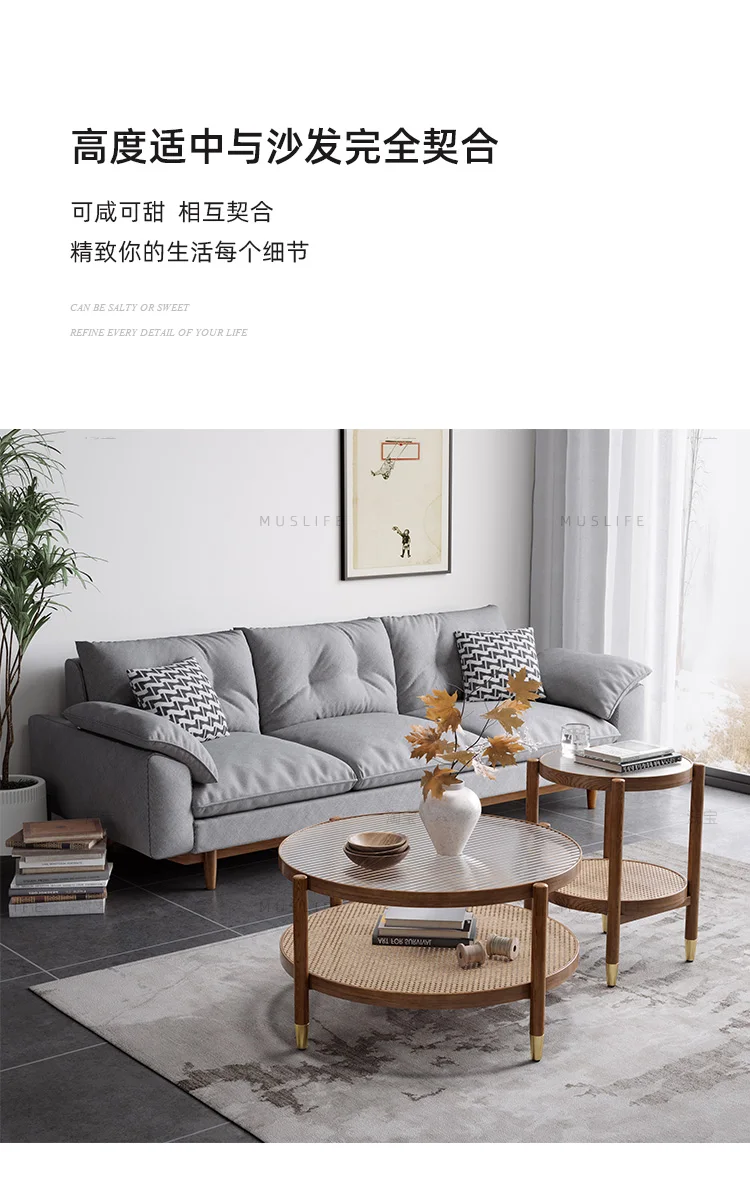Solid Wood Rattan Woven Coffee Table Living Room Sofa Side Table Japanese Round Glass Table Mobile Storage Ddesk Home Furniture