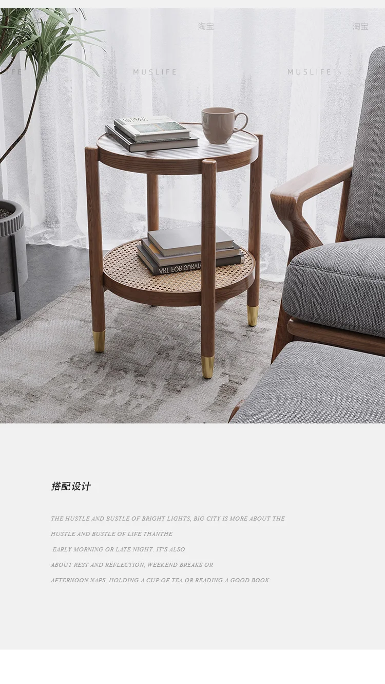 Solid Wood Rattan Woven Coffee Table Living Room Sofa Side Table Japanese Round Glass Table Mobile Storage Ddesk Home Furniture