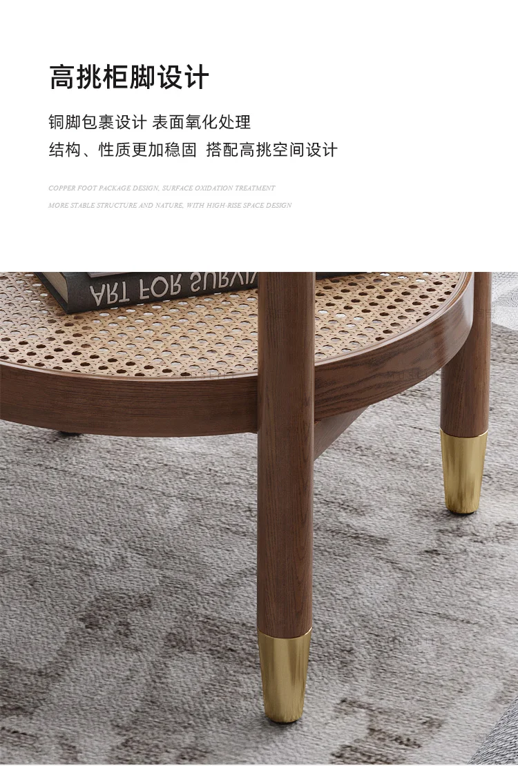 Solid Wood Rattan Woven Coffee Table Living Room Sofa Side Table Japanese Round Glass Table Mobile Storage Ddesk Home Furniture
