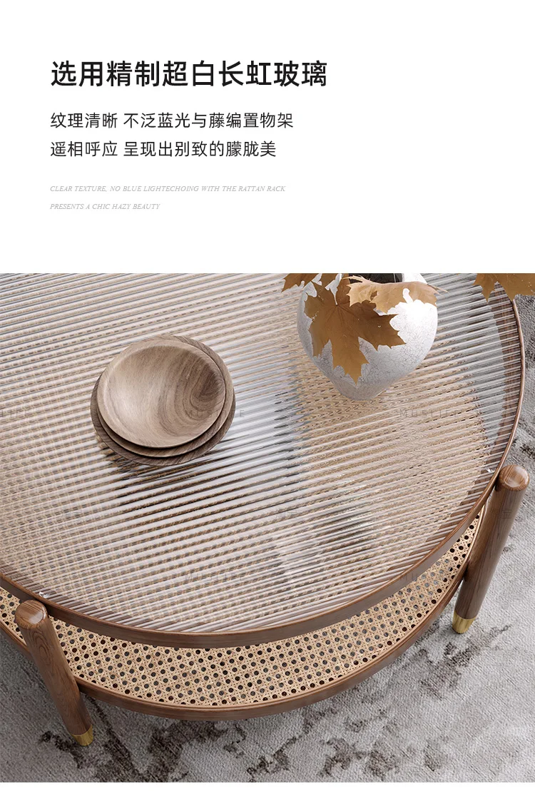 Solid Wood Rattan Woven Coffee Table Living Room Sofa Side Table Japanese Round Glass Table Mobile Storage Ddesk Home Furniture