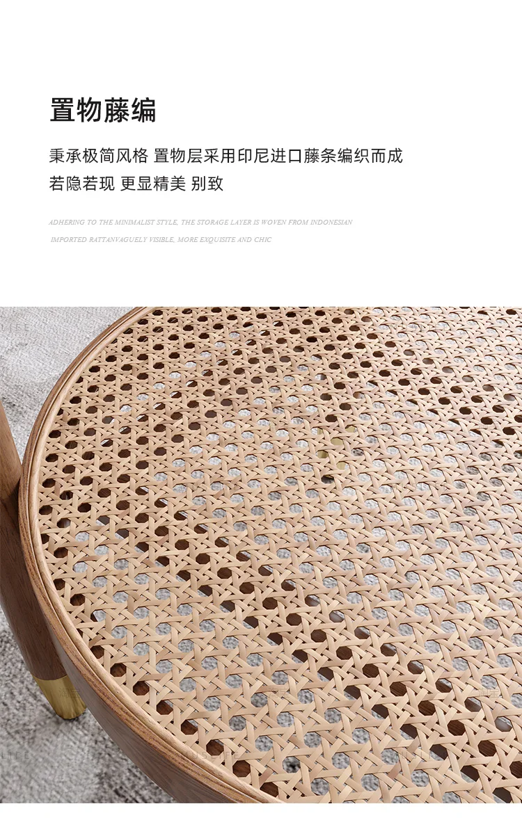 Solid Wood Rattan Woven Coffee Table Living Room Sofa Side Table Japanese Round Glass Table Mobile Storage Ddesk Home Furniture