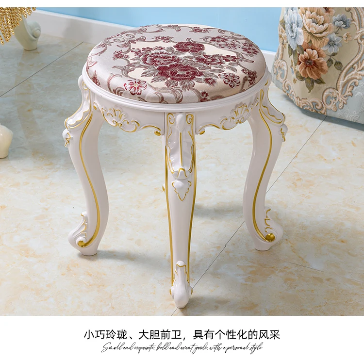 Retro Fabric Dressing Chair, Child Round Stool, Dressing Seat, Home Furniture, Living Room Dinning Chair, ABS Leg, Round Ottoman