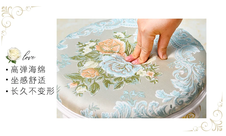 Retro Fabric Dressing Chair, Child Round Stool, Dressing Seat, Home Furniture, Living Room Dinning Chair, ABS Leg, Round Ottoman