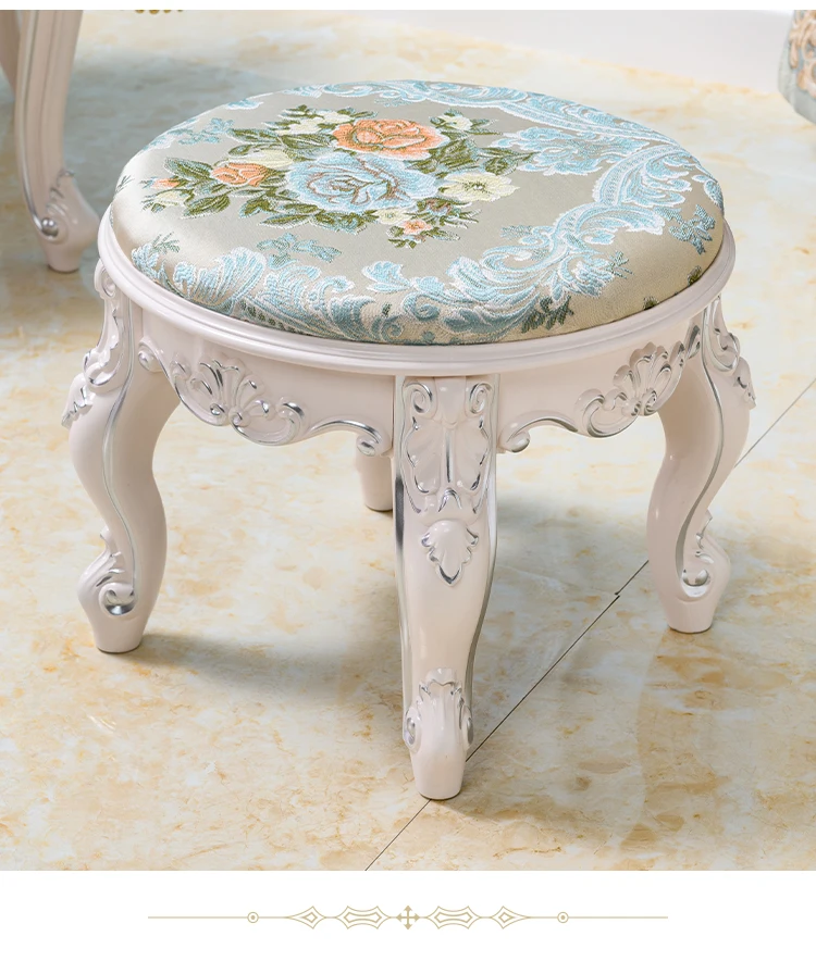 Retro Fabric Dressing Chair, Child Round Stool, Dressing Seat, Home Furniture, Living Room Dinning Chair, ABS Leg, Round Ottoman