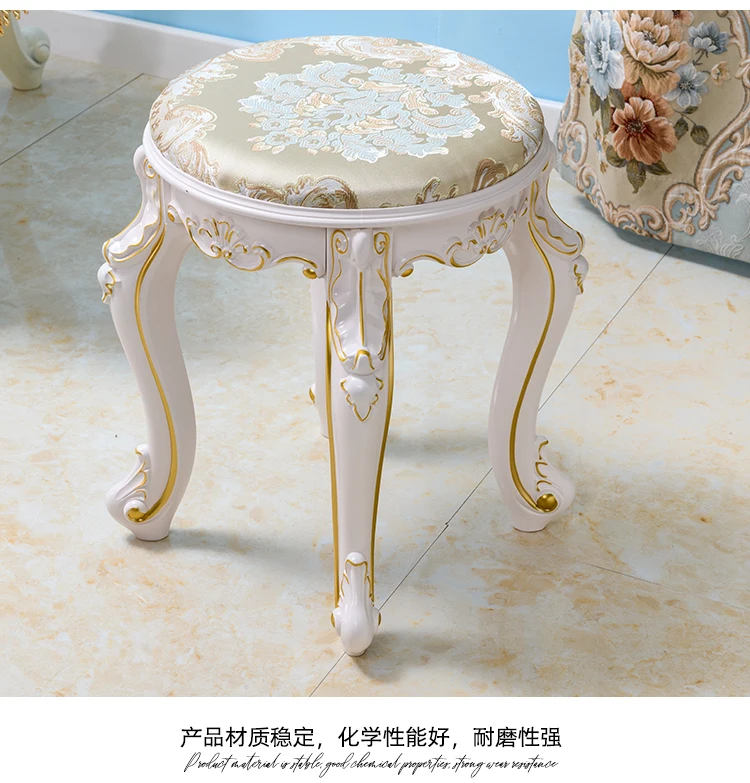 Retro Fabric Dressing Chair, Child Round Stool, Dressing Seat, Home Furniture, Living Room Dinning Chair, ABS Leg, Round Ottoman