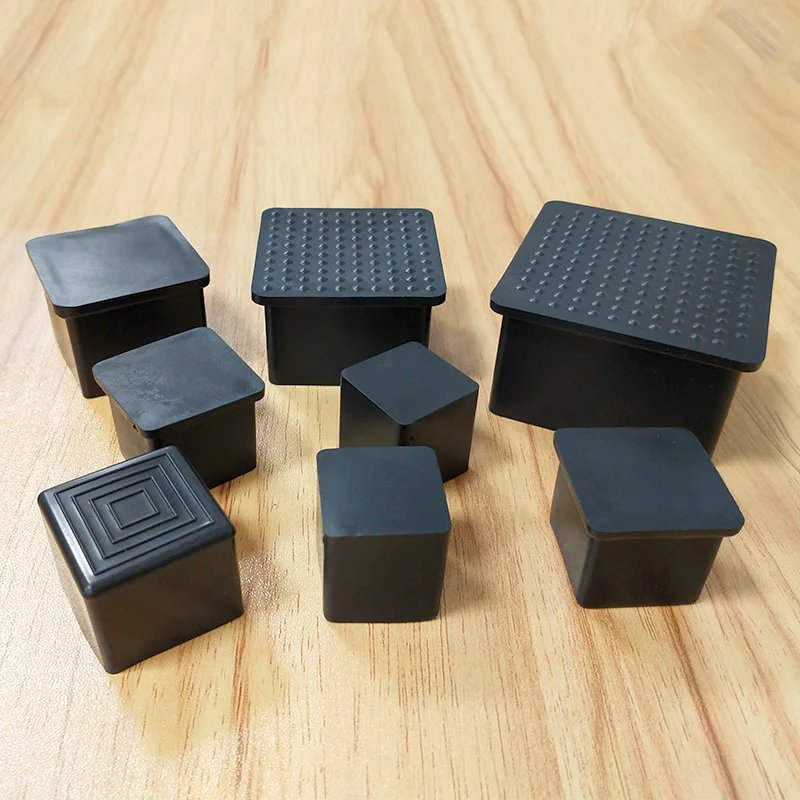 100x100mm Black Square Rubber Chair Table Feet Furniture End Cover Caps
