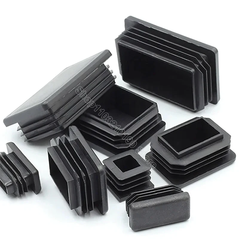 Black Plastic Rectangle Blanking End Caps Steel Pipe Plug Furniture Leg Feet Pads Square Tube Inserts Plugs Bungs Cover 10-160mm