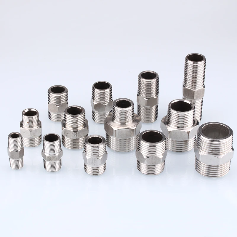 1-10pcs Nipple Connector 1/8"1/4"3/8" 1/2" 3/4"1" Stainless Steel Double Male Thread Equal/Reducing Connector Length 30-100mm