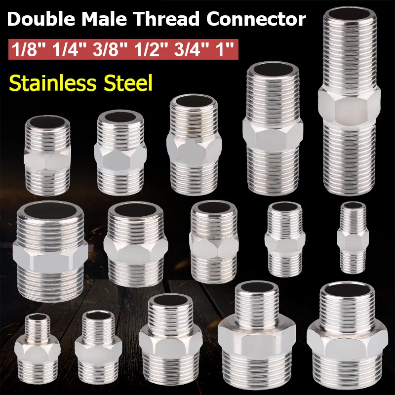 1-10pcs Nipple Connector 1/8"1/4"3/8" 1/2" 3/4"1" Stainless Steel Double Male Thread Equal/Reducing Connector Length 30-100mm