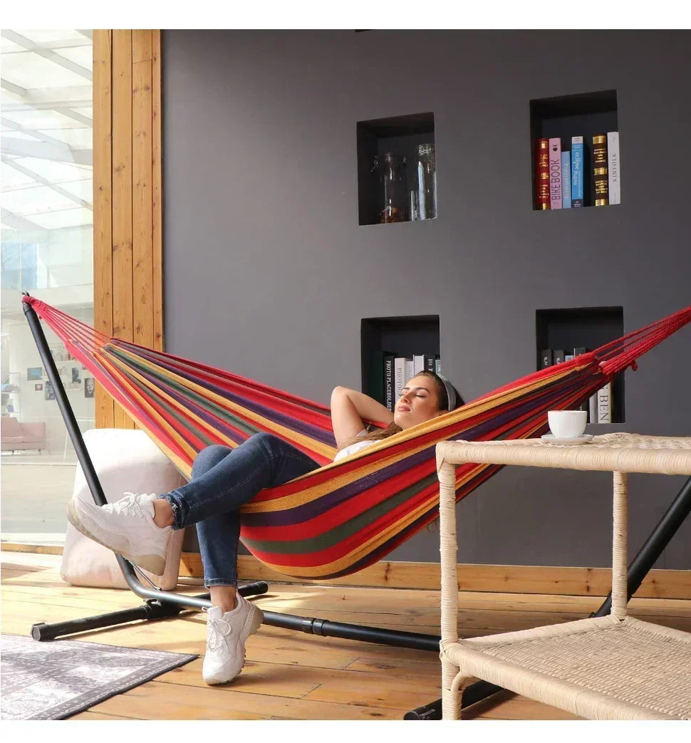 Premium Canvas Hammock for Camping Outdoor Swing with Tree Ropes Supports 200kg Great for Garden Patio Backyard Use