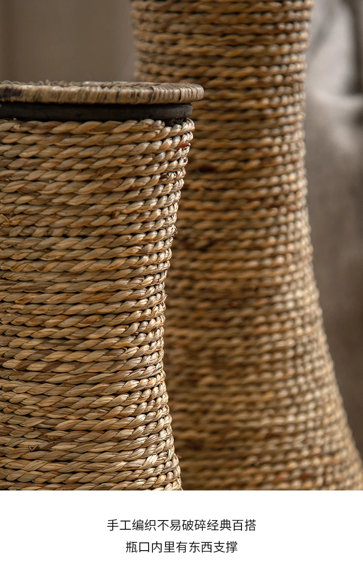 Vintage Rattan Flower Basket Bamboo Woven Vase for Dried/Fresh Flowers Boho Home Decor Planter Farmhouse Living Room Centerpiece