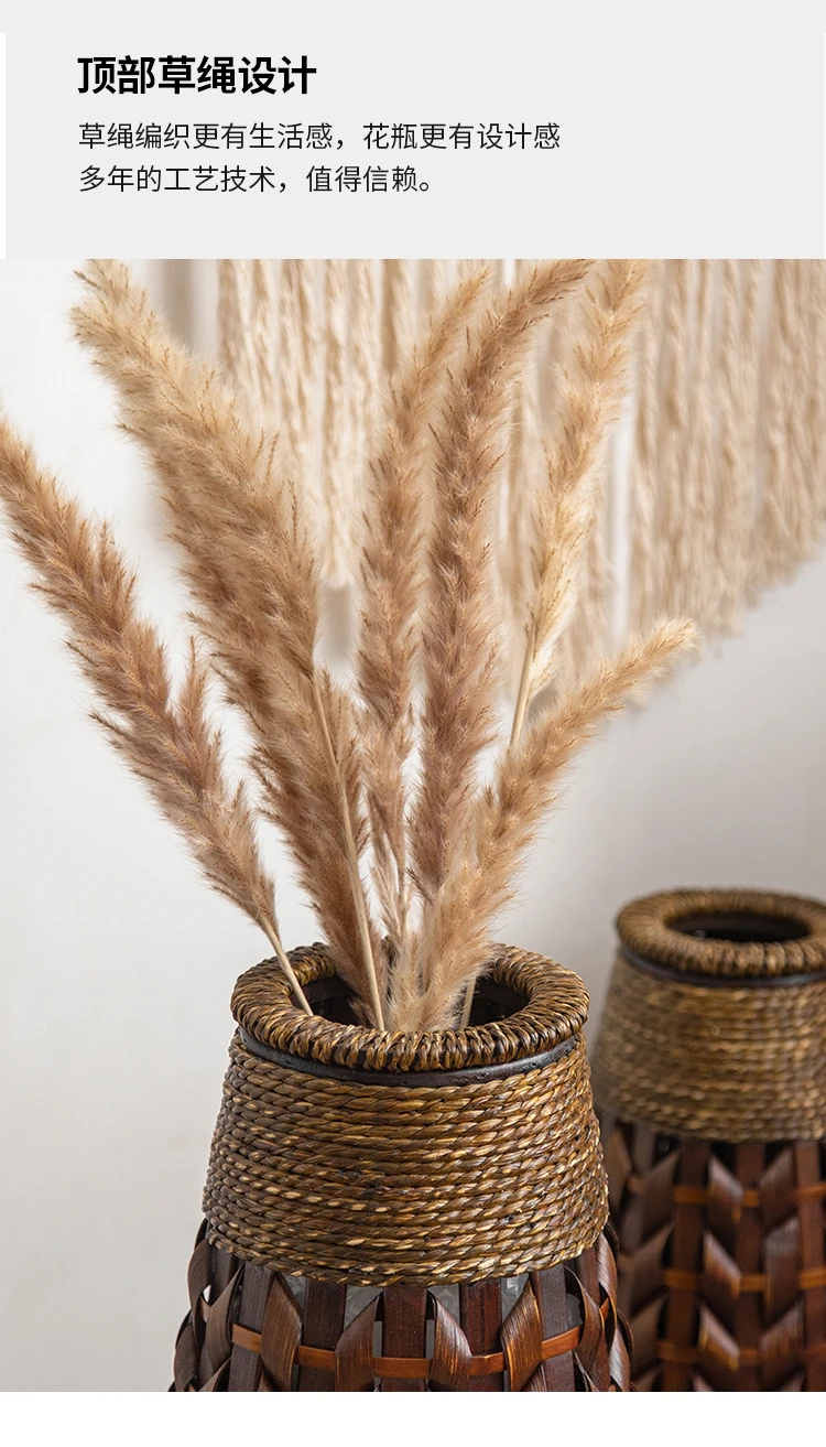 Vintage Rattan Flower Basket Bamboo Woven Vase for Dried/Fresh Flowers Boho Home Decor Planter Farmhouse Living Room Centerpiece