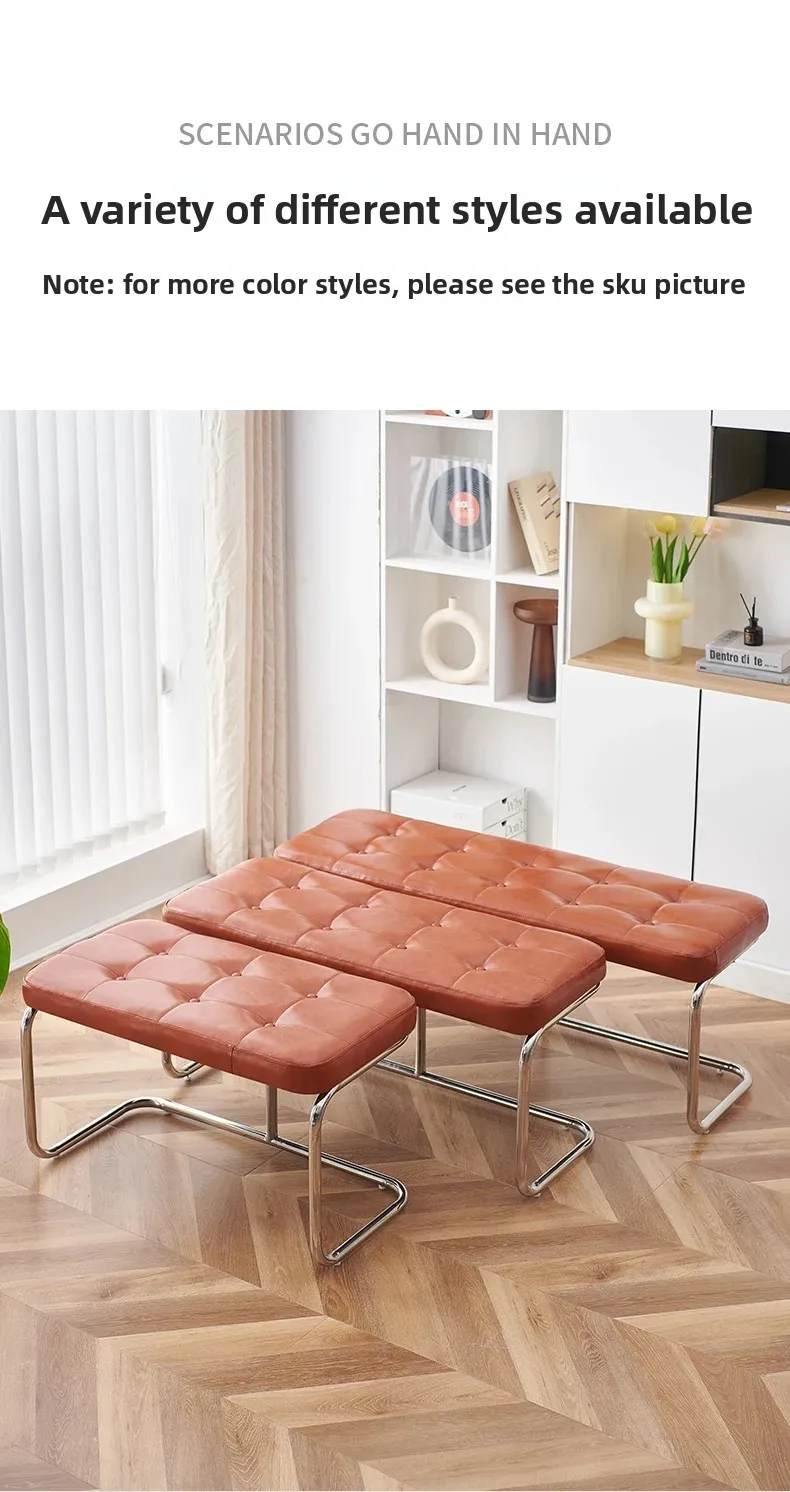 Vintage Mid-Century Bench with Metal Legs, Cat Claw Upholstery Entryway Shoe Seat, Long Makeup Stool for Bedroom Retro Chair