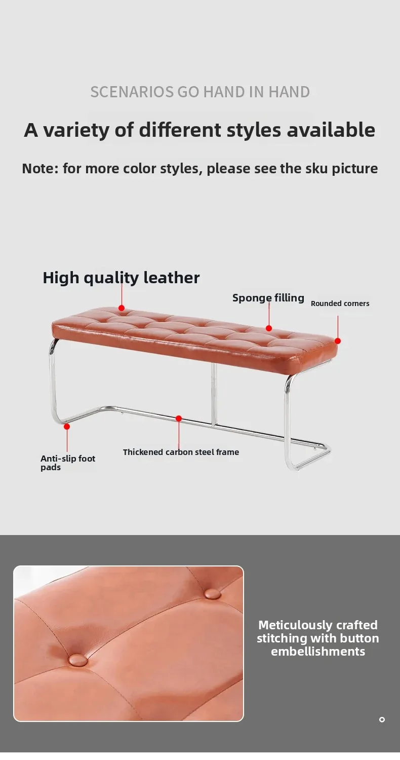 Vintage Mid-Century Bench with Metal Legs, Cat Claw Upholstery Entryway Shoe Seat, Long Makeup Stool for Bedroom Retro Chair