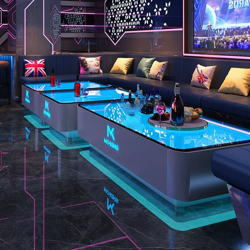 KTV coffee table luminous table card seat box stainless steel tempered glass light luxury special bar counter