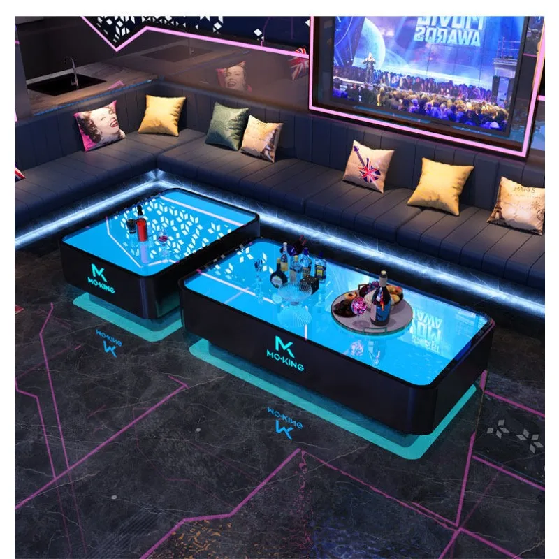 KTV coffee table luminous table card seat box stainless steel tempered glass light luxury special bar counter