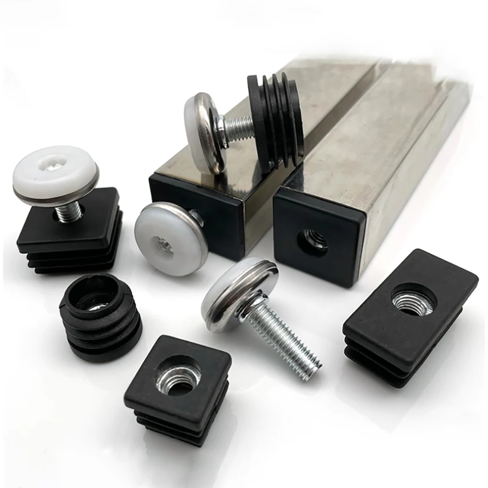 1-100Pcs M8 Adjustable Furniture Feet And Square/Round Tube Plug With Nuts Black Sofa Chair Table Leveler Legs For Furniture