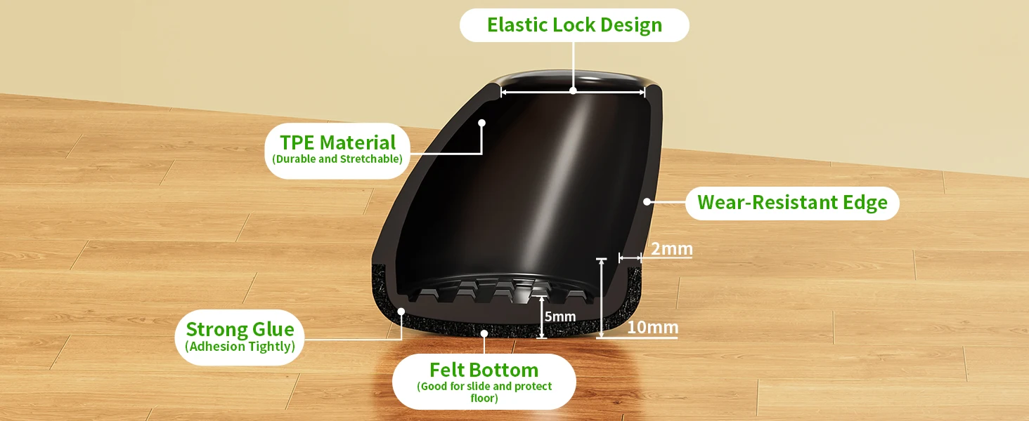 8PCS Chair Leg Floor Protectors Silicone Round with Felt Pads for 15-25° Slanted Legs Anti-Scratch Floor Protectors Hardwood