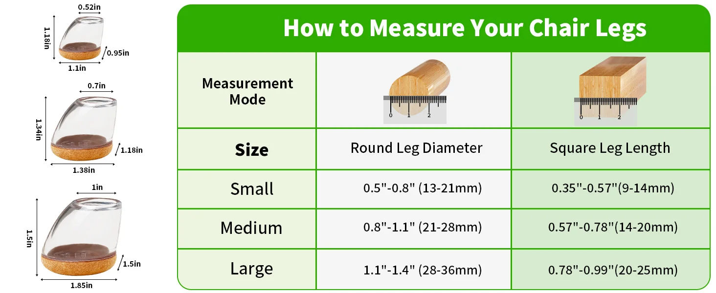8PCS Chair Leg Floor Protectors Silicone Round with Felt Pads for 15-25° Slanted Legs Anti-Scratch Floor Protectors Hardwood