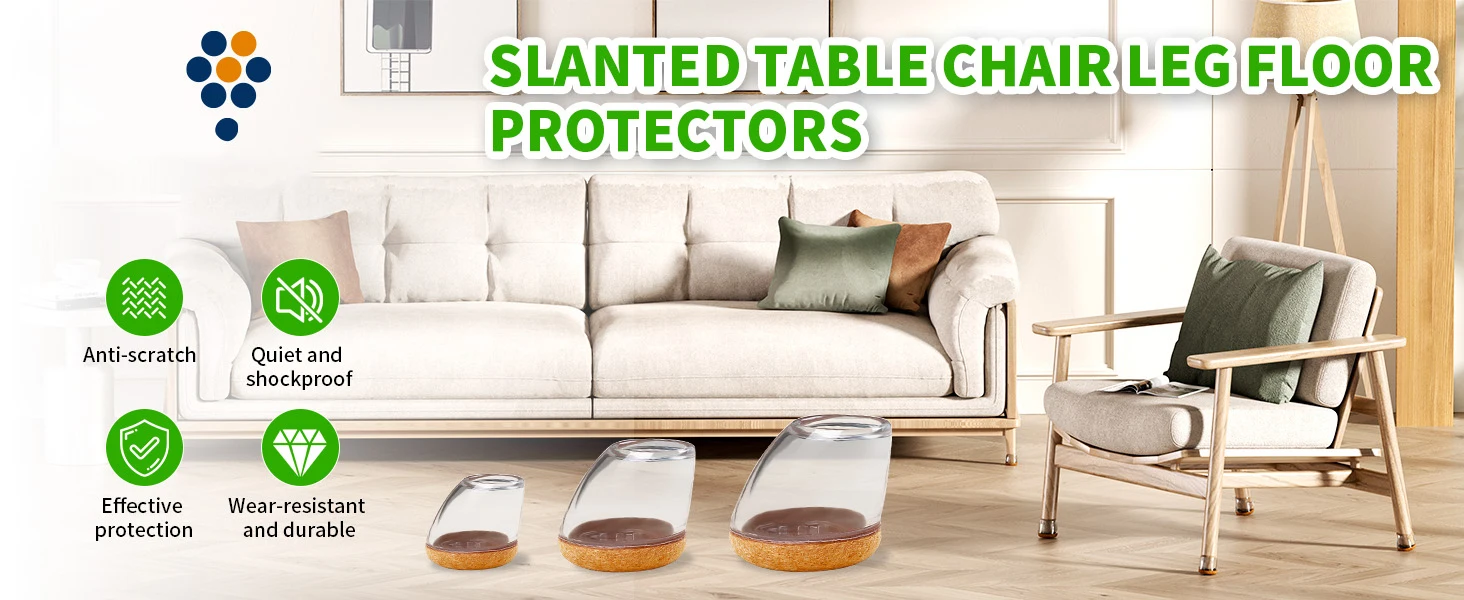 8PCS Chair Leg Floor Protectors Silicone Round with Felt Pads for 15-25° Slanted Legs Anti-Scratch Floor Protectors Hardwood