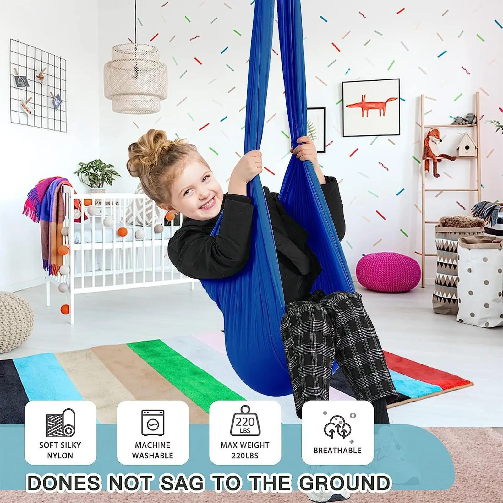 Elastic Swing Hammock Indoor and Outdoor Children's Sensory Hammock Adjustable Swing Hammock Healing & Relaxing Swing