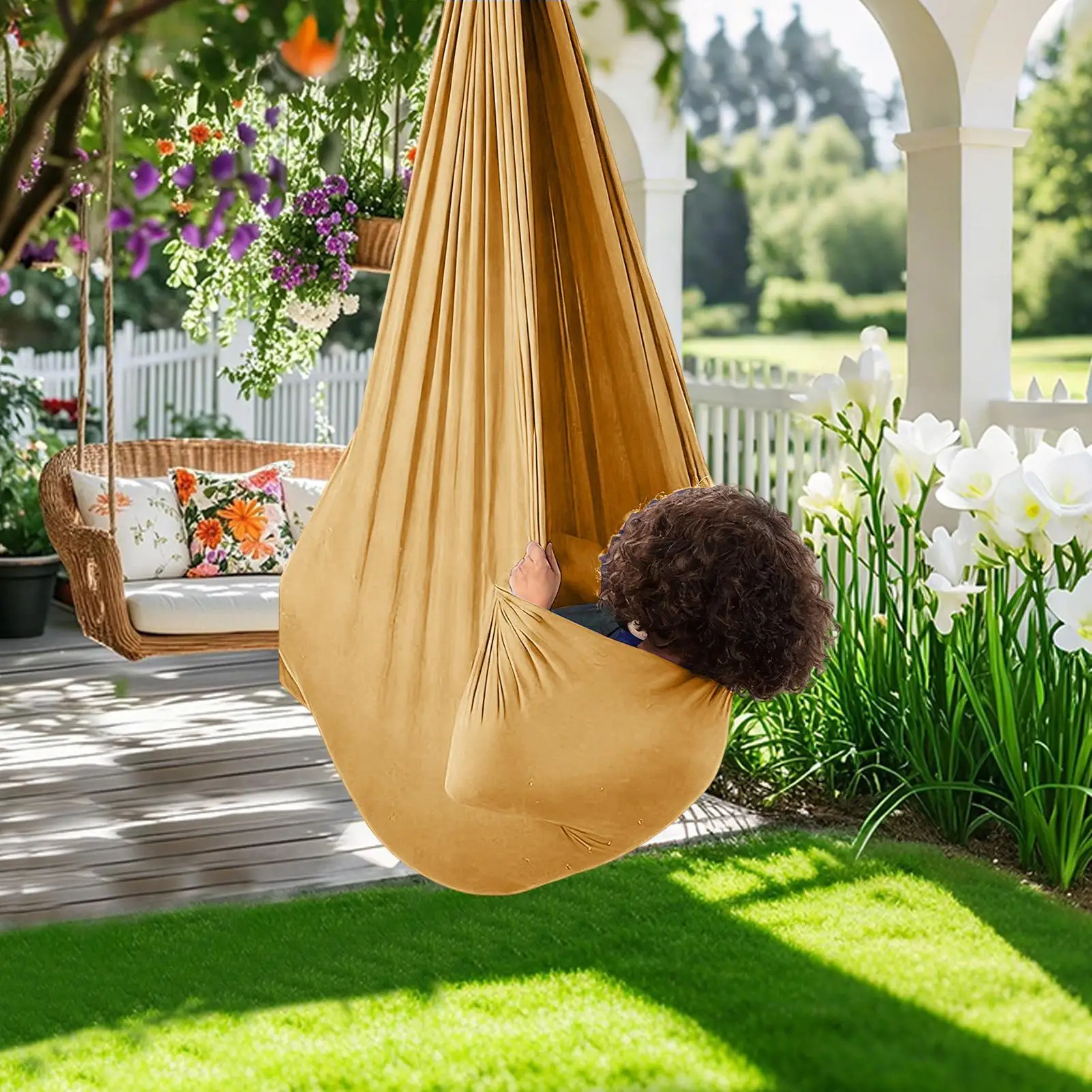 Elastic Swing Hammock Indoor and Outdoor Children's Sensory Hammock Adjustable Swing Hammock Healing & Relaxing Swing
