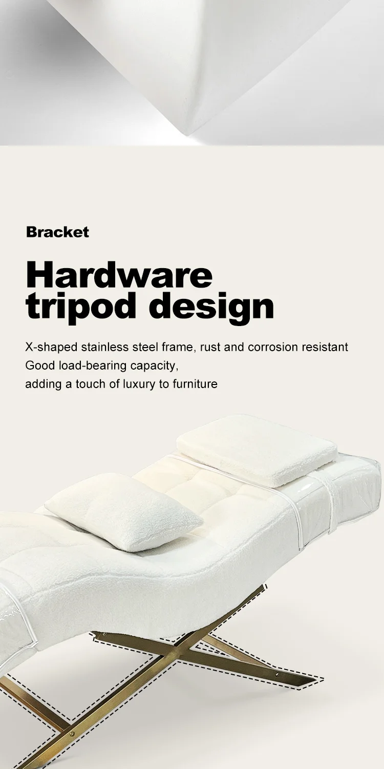 Luxury Tufted Lash Bed Curved Ergonomic Design Gold Metal X-Legs Facial Bed Massage Table Beauty Salon Spa Furniture Esthetician