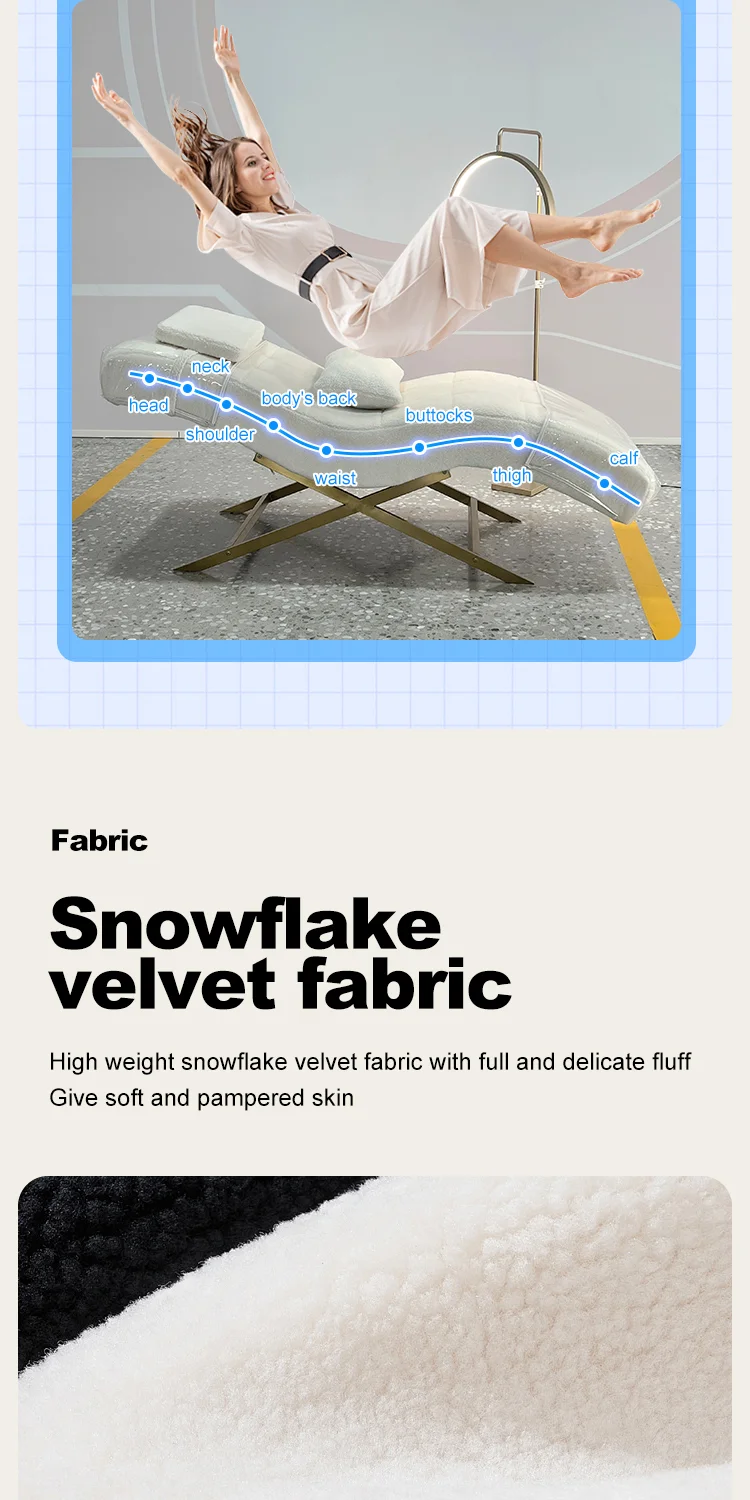 Luxury Tufted Lash Bed Curved Ergonomic Design Gold Metal X-Legs Facial Bed Massage Table Beauty Salon Spa Furniture Esthetician