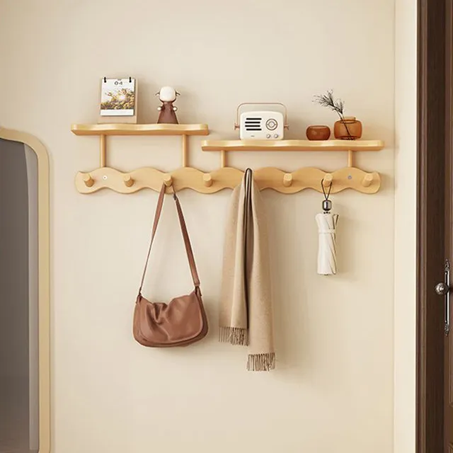 Entryway Wall Mounted Coat Rack Multi-Functional Hooks Organizer with Shelf for Hanging Clothes, Scarves Bags Keys