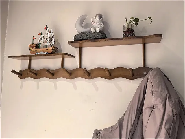 Entryway Wall Mounted Coat Rack Multi-Functional Hooks Organizer with Shelf for Hanging Clothes, Scarves Bags Keys