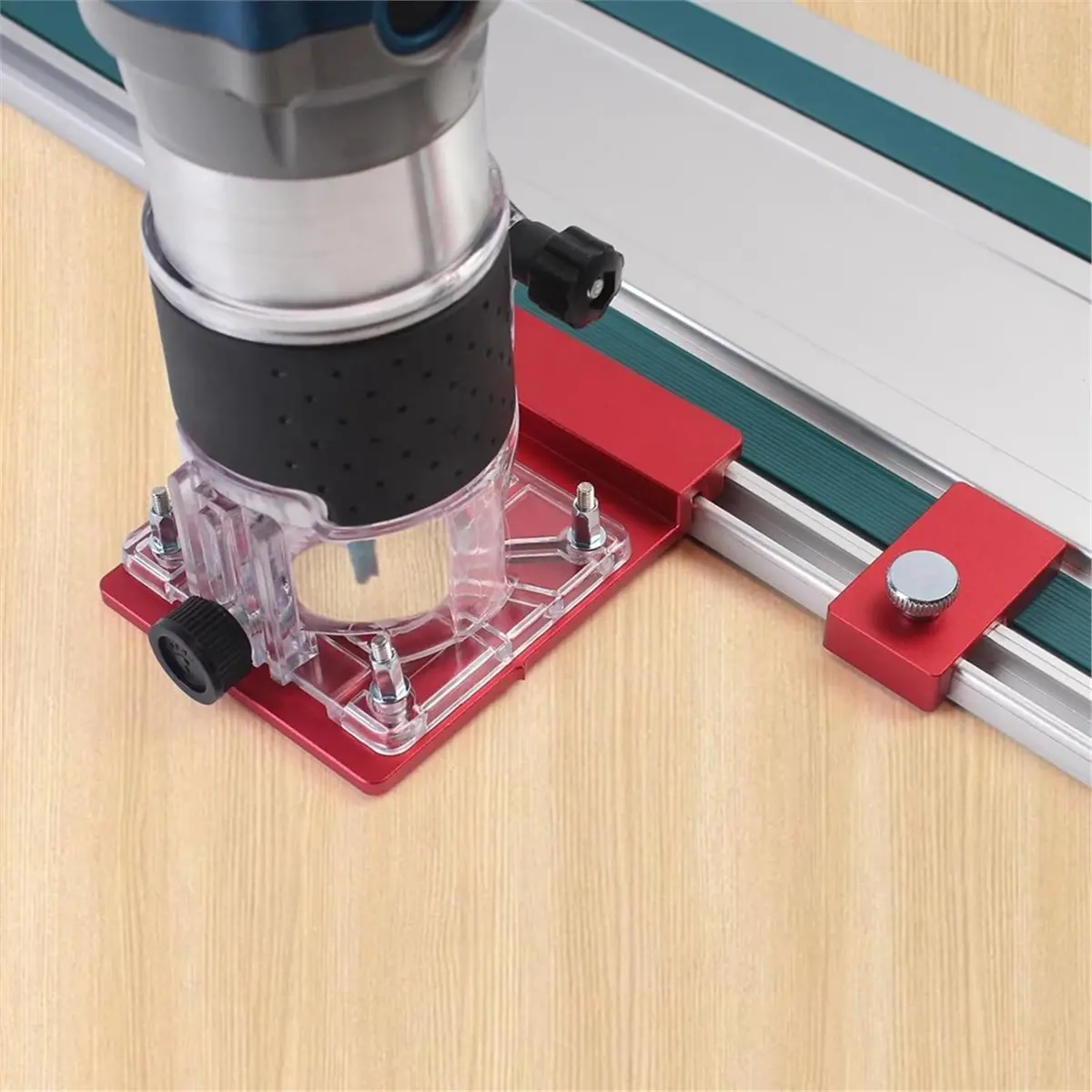 Aluminum Router Guide Rail Adapter with Limiter Rail Stop for Fixed Base Trim Routers, Compatible Most Router
