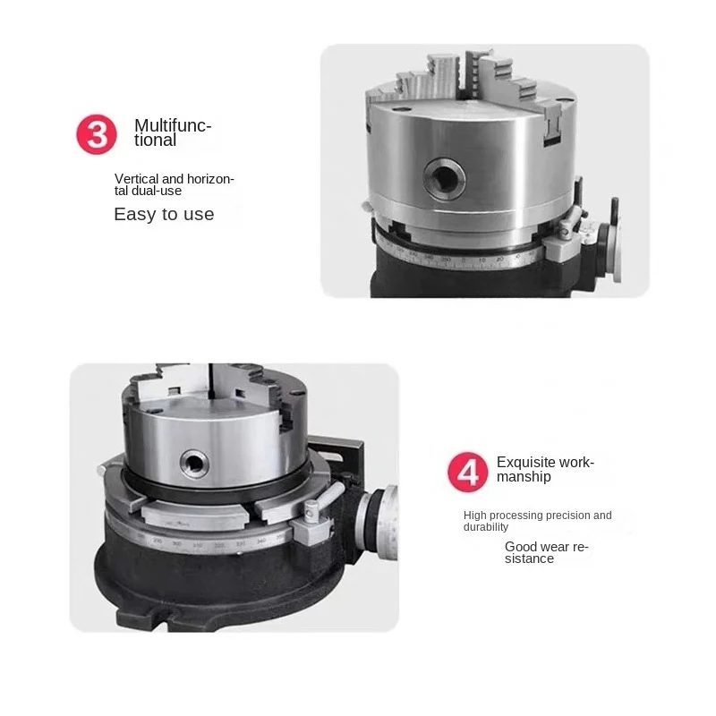 4 Inches Rotary Table Milling Indexing Head Universal Indexing Plate with Three-Jaw Chuck for Vertical And Horizontal Milling
