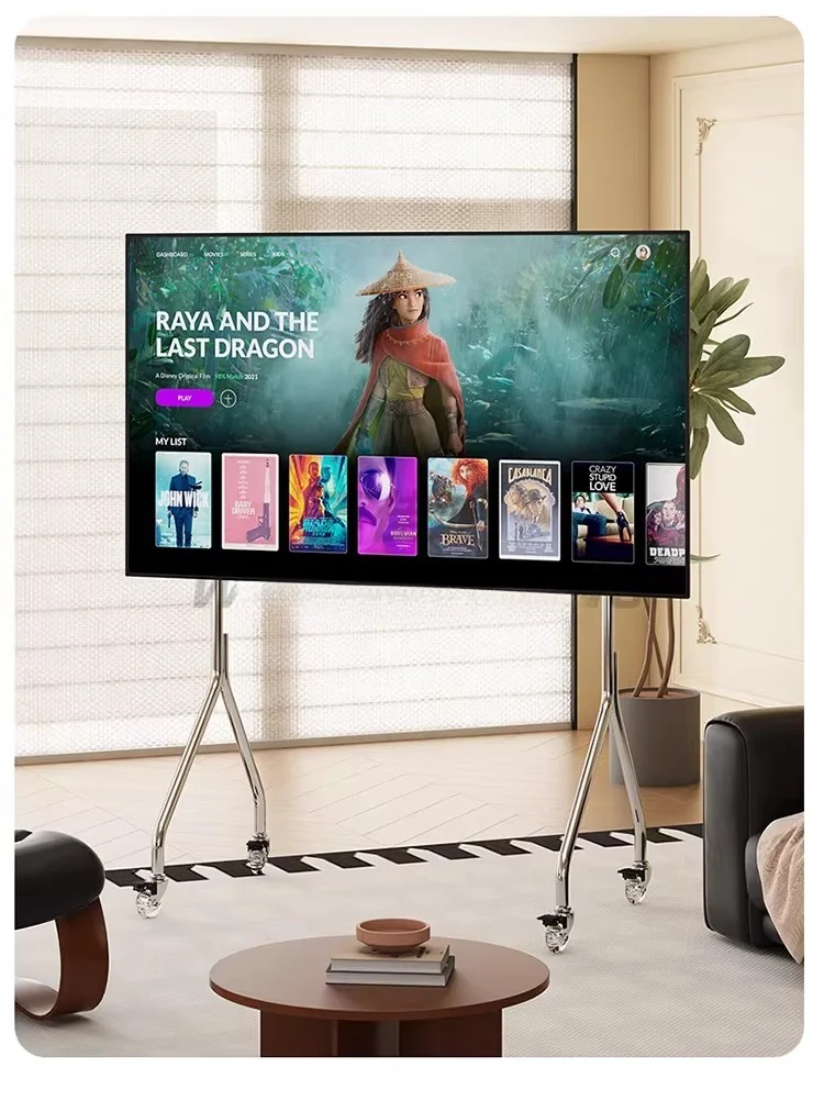 Home Simple Mobile TV Stand Stainless Steel Multifunctional Rolling Cart with Storage for Living Room Bedroom Office Small Space