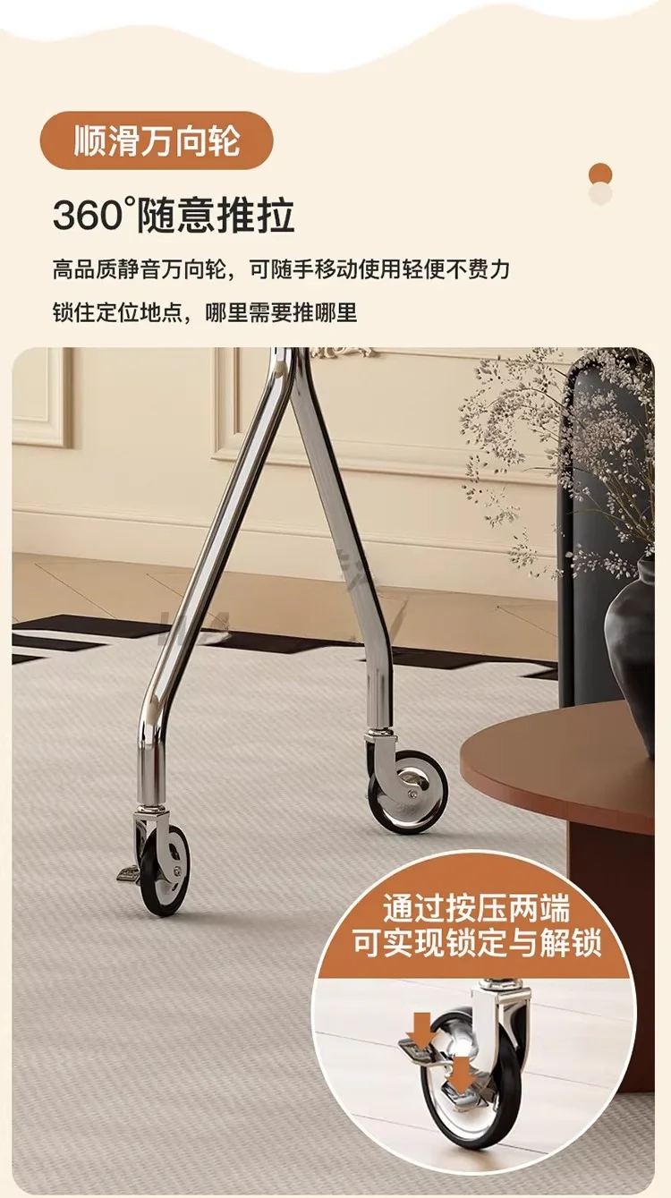 Home Simple Mobile TV Stand Stainless Steel Multifunctional Rolling Cart with Storage for Living Room Bedroom Office Small Space