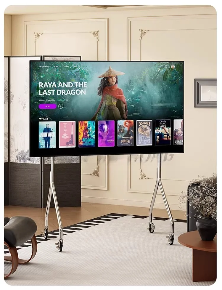 Home Simple Mobile TV Stand Stainless Steel Multifunctional Rolling Cart with Storage for Living Room Bedroom Office Small Space