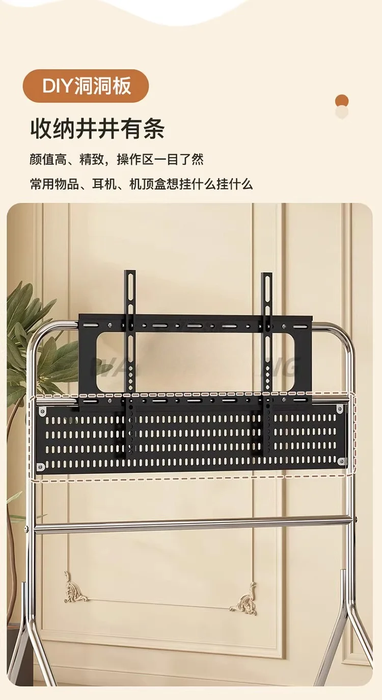 Home Simple Mobile TV Stand Stainless Steel Multifunctional Rolling Cart with Storage for Living Room Bedroom Office Small Space