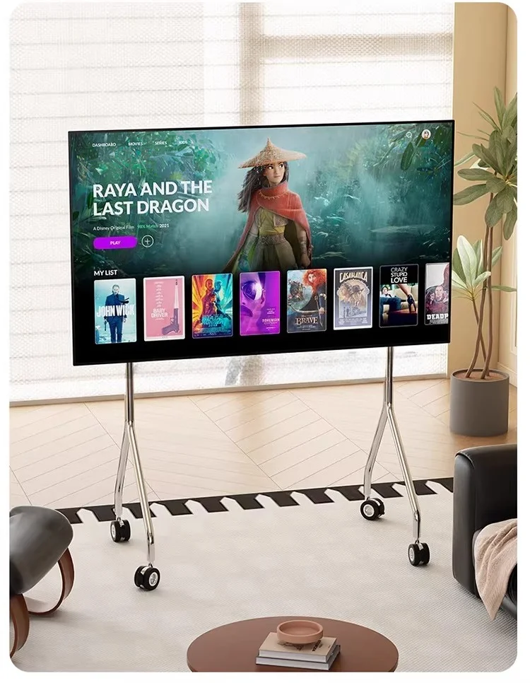 Home Simple Mobile TV Stand Stainless Steel Multifunctional Rolling Cart with Storage for Living Room Bedroom Office Small Space