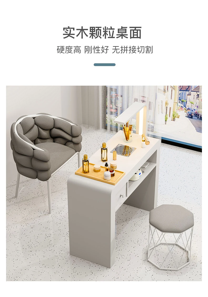 Cream French Nail Table With Lamp Glamour Design European Nail Table Storage Simple Mesa De Manicurista Beauty Salon Furniture